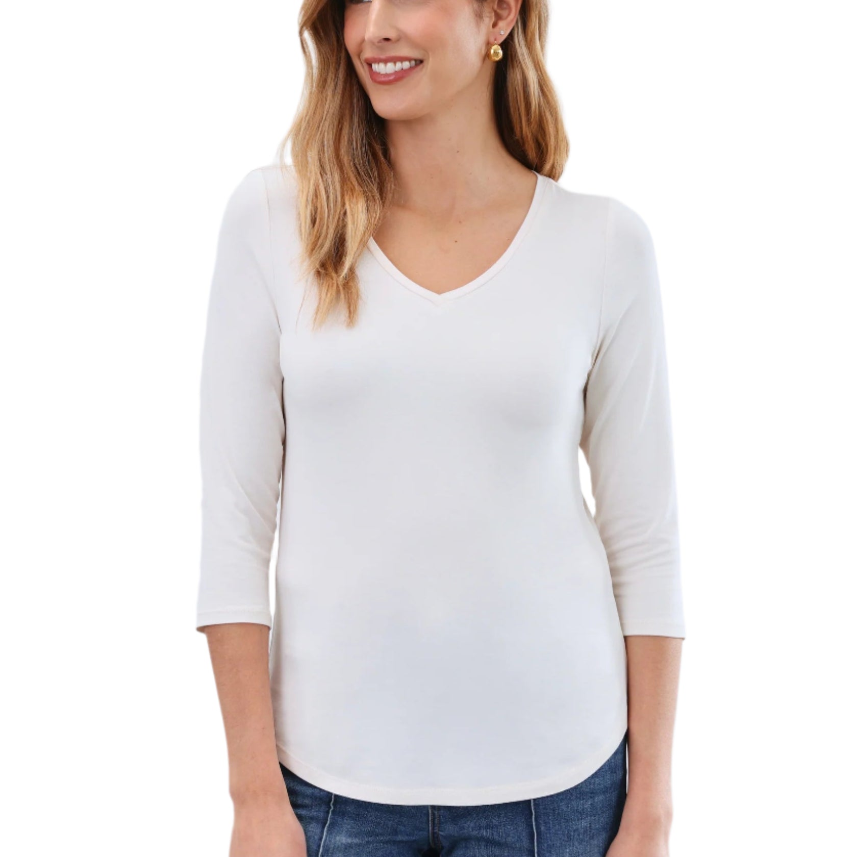 V-Neck Top – Cream – Ella Where She Shops