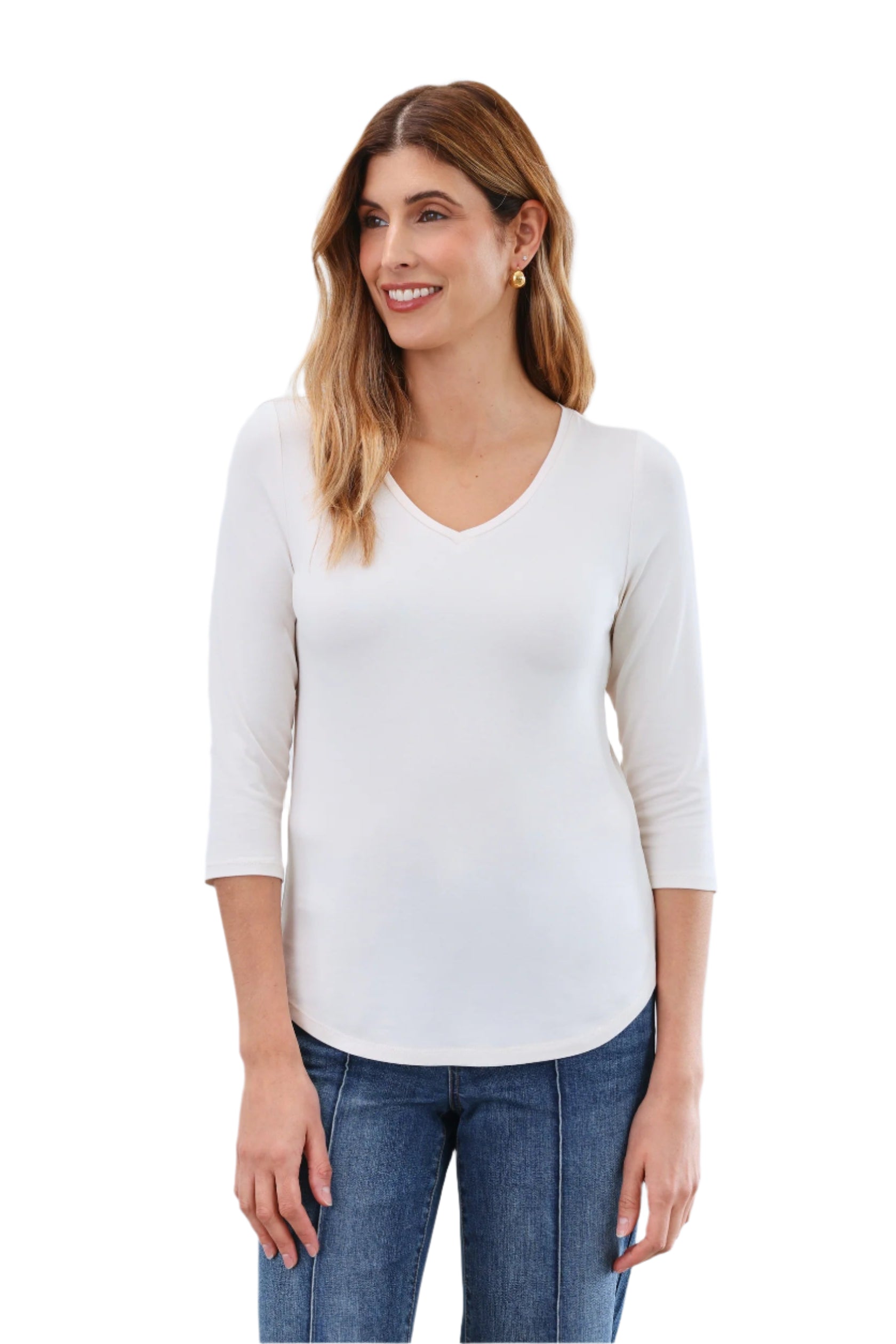 V-Neck Top – Cream – Ella Where She Shops