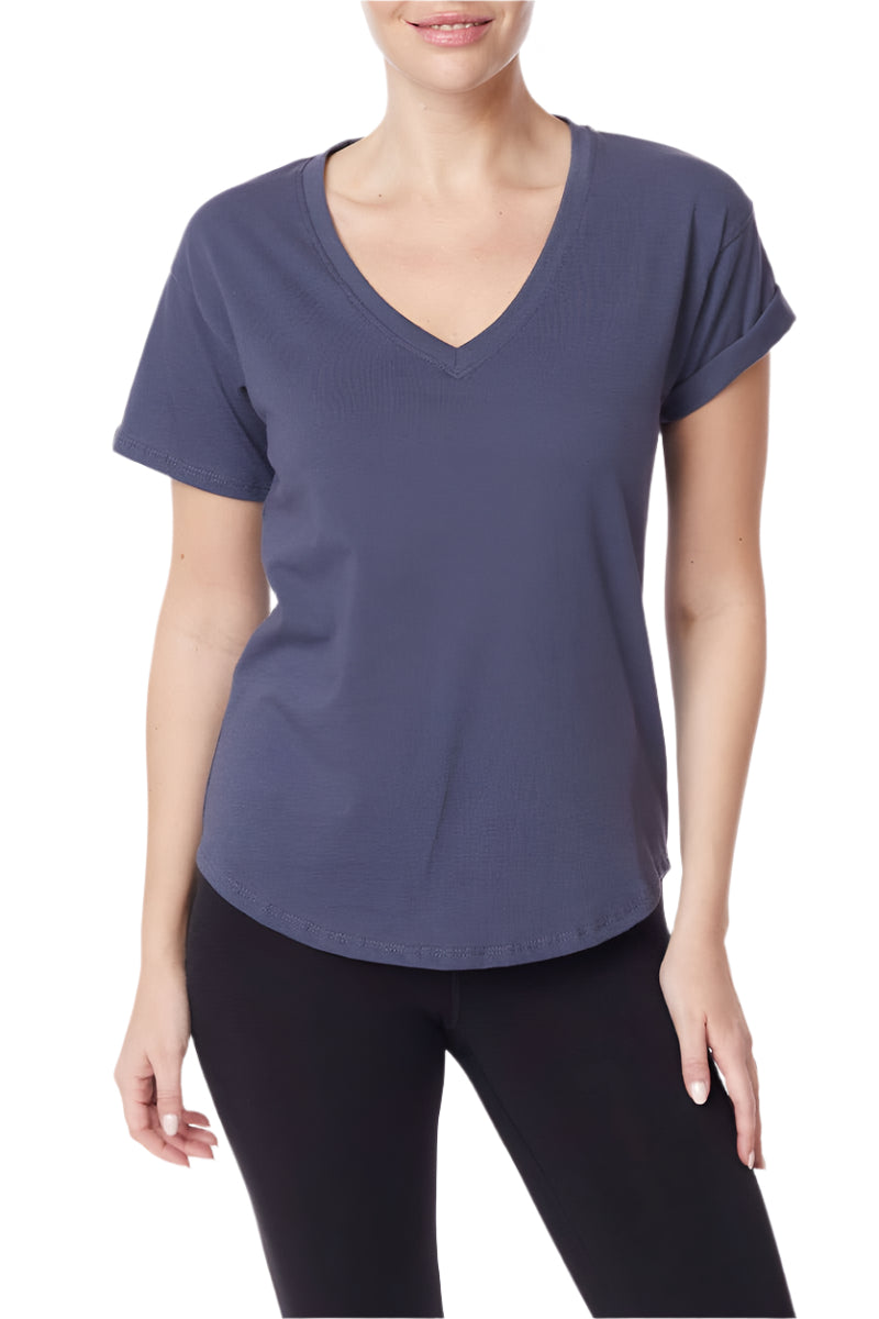 V Neck Cotton Jersey Tee Navy Ella where she shops