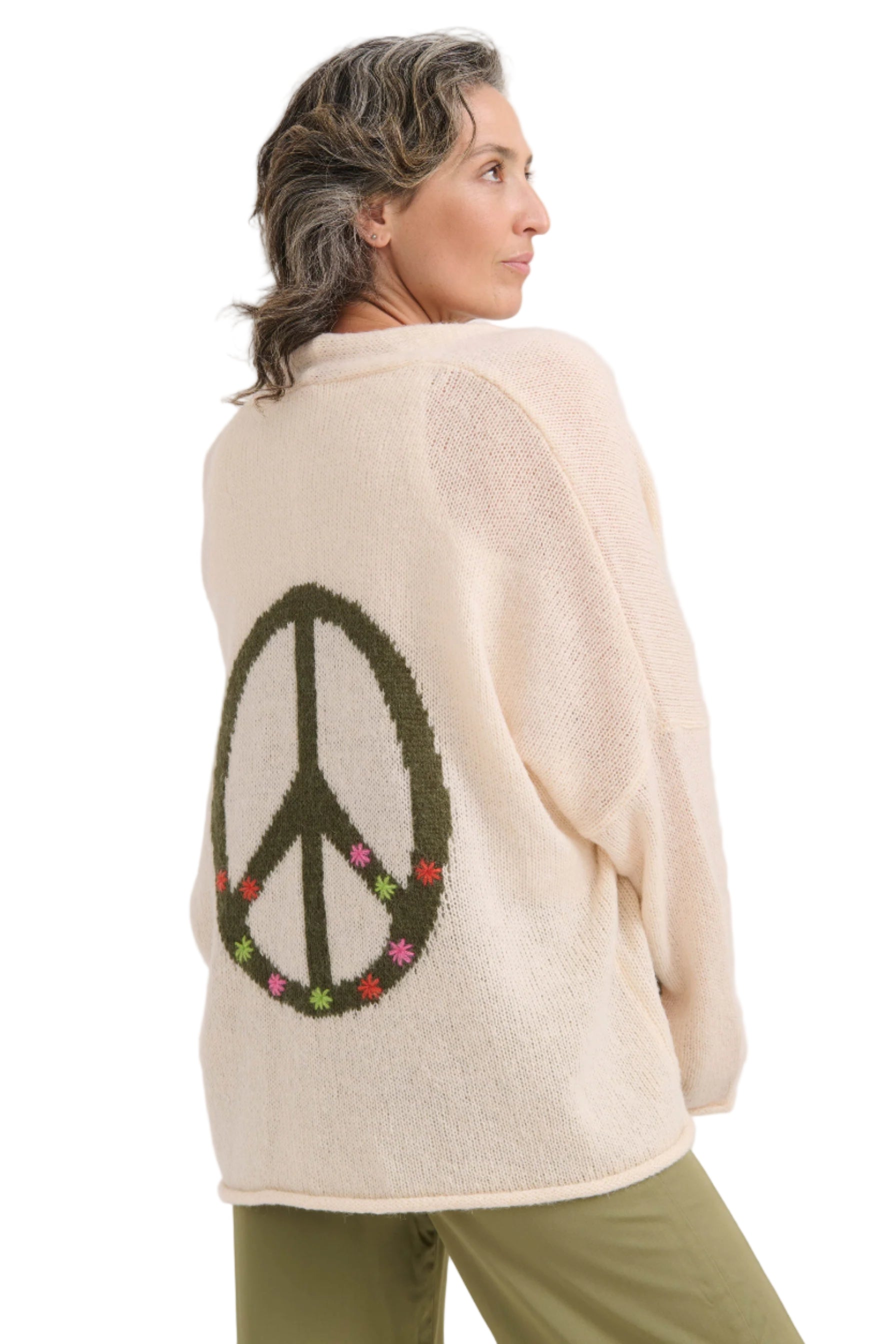 Vanilla Lofty Peace Sweater – Front – Ella Where She Shops