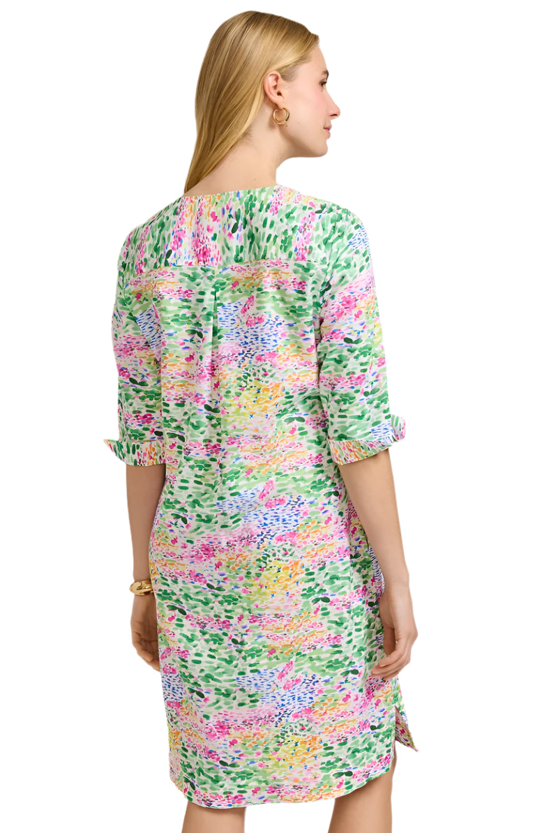 Vena Linen Impressionist Floral 3/4 Sleeve Dress – Back – Ella Where She Shops