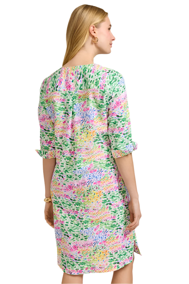 Vena Linen Impressionist Floral 3/4 Sleeve Dress – Back – Ella Where She Shops