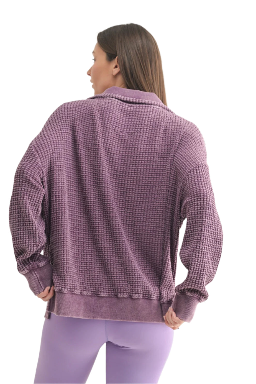 Waffle Mineral Wash Sweater – Back – Ella Where She Shops