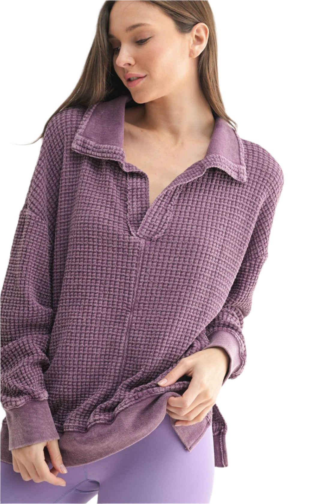 Waffle Mineral Wash Sweater – Front – Ella Where She Shops