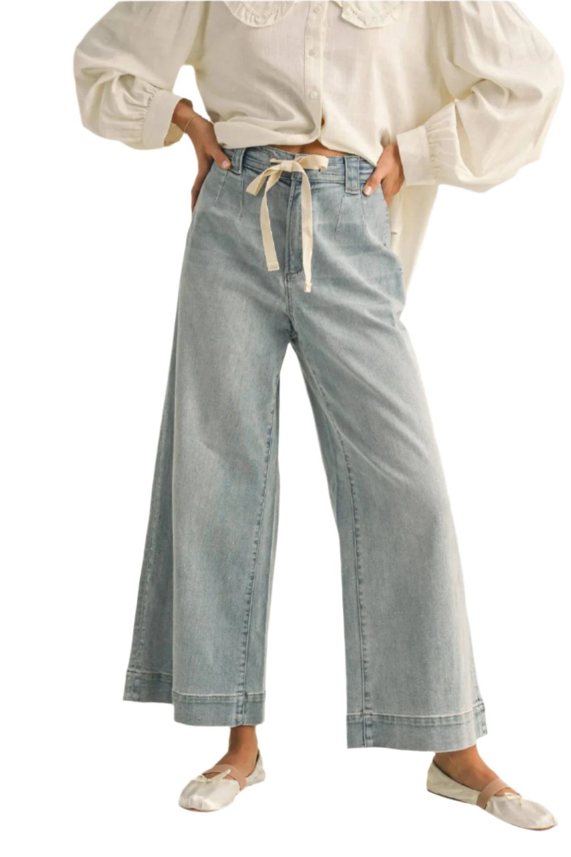 Washed Denim Tie Front Jean – Front – Ella Where She Shops