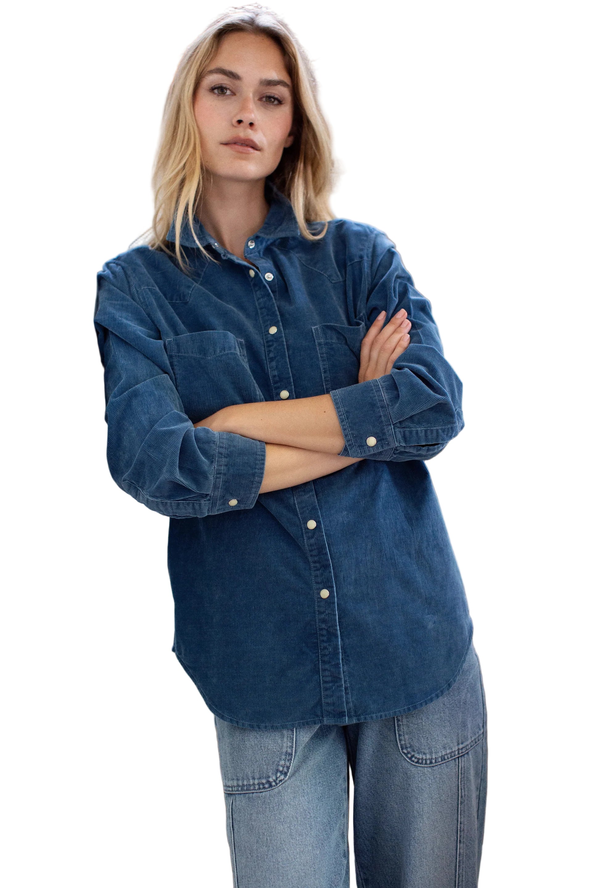 Western Shirt - Indigo Corduroy - Ella Where She Shops