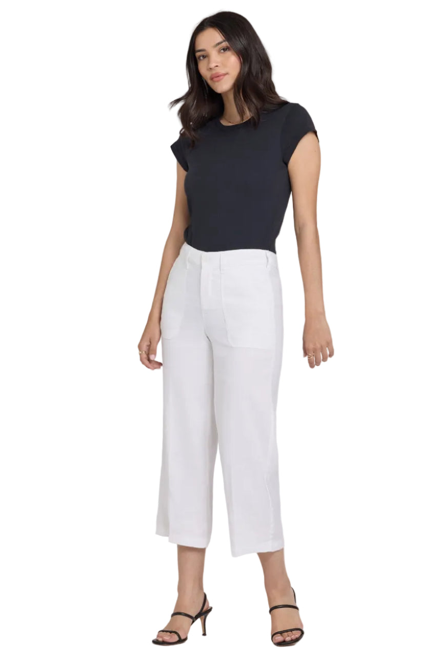 Wide Leg Cargo Capri Pants in Stretch Linen White Ella Where She Shops