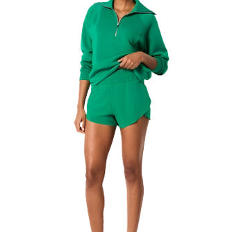 Spanx AirEssentials Half Zip in Field Green, front view