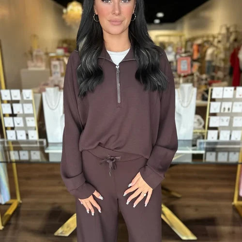 Spanx AirEssentials Half Zip in Truffle Brown, front view