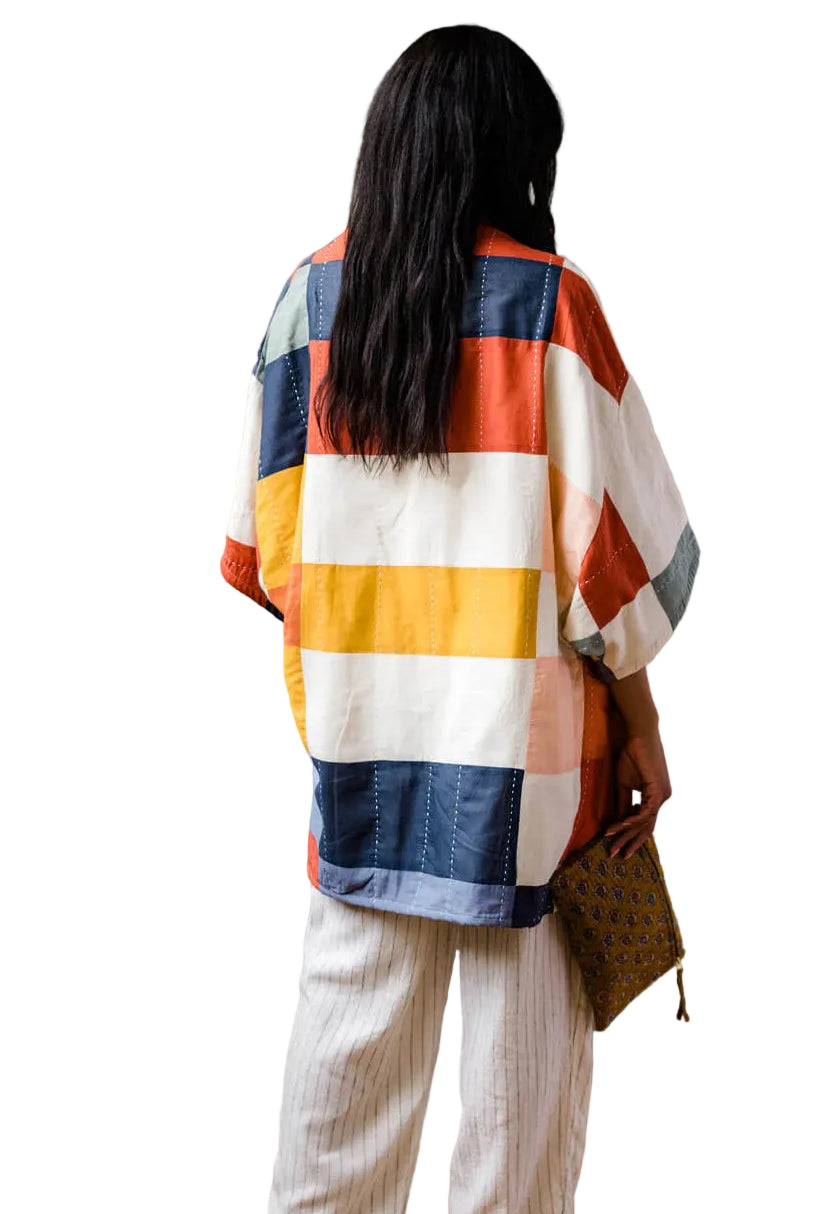 Anchal Project Multi-check Cocoon Quilted Jacket in multicolor check, third view