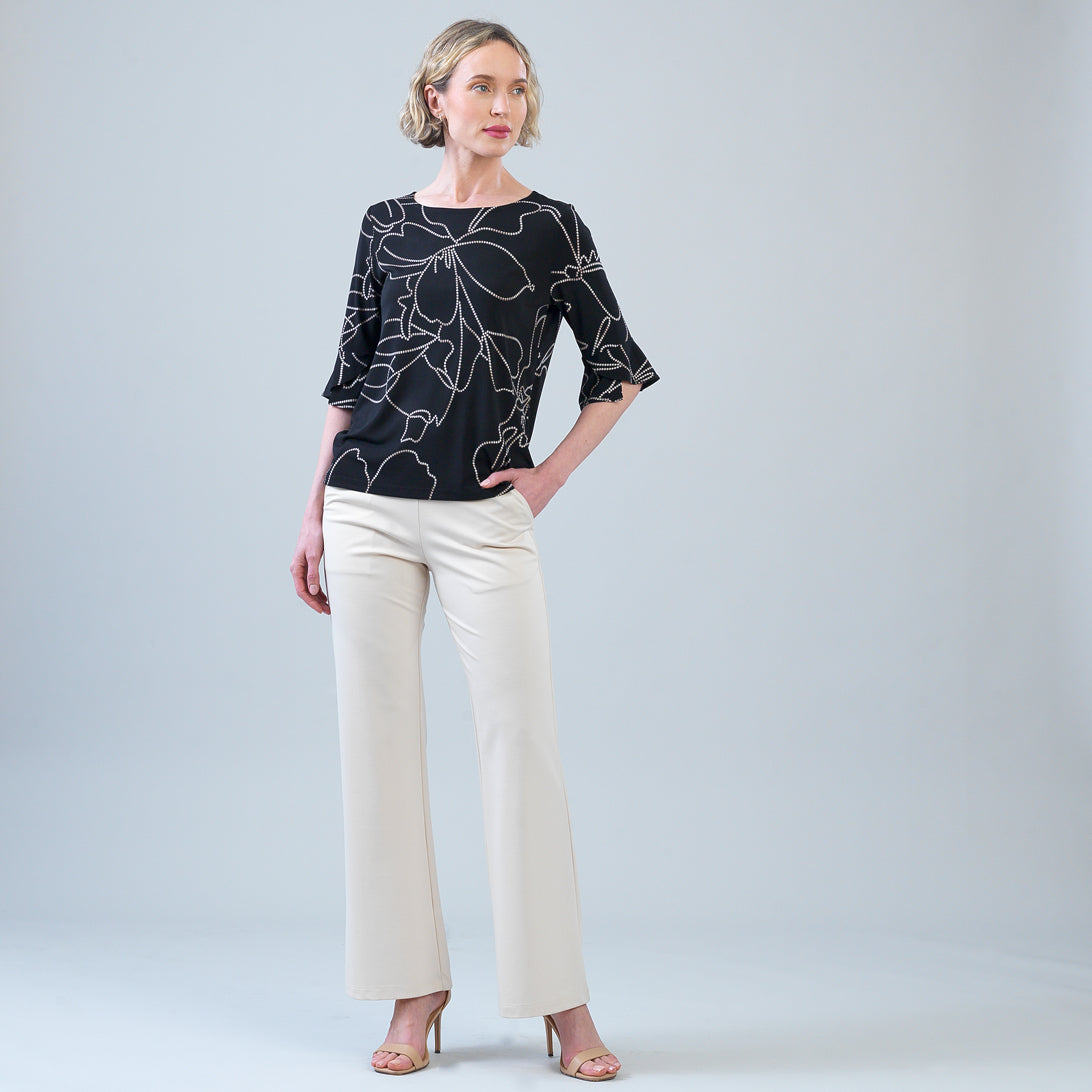 Clara Sunwoo floral foiled soft knit top in black and taupe, front view