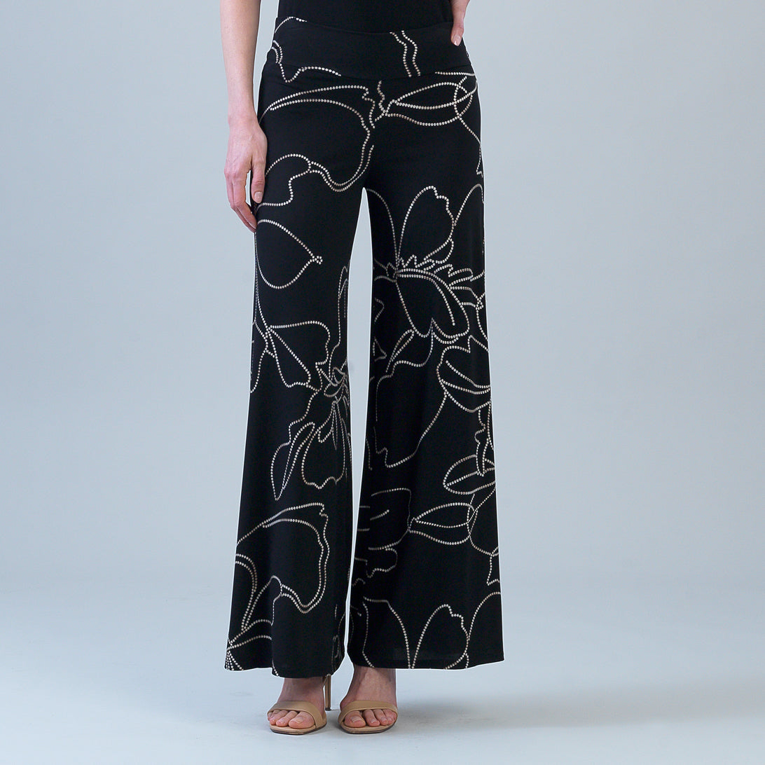 Clara Sunwoo floral foiled palazzo pant in black and taupe, front view