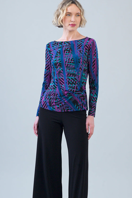Clara Sunwoo Track Stripe Top with Side Detail in multi, front close-up view