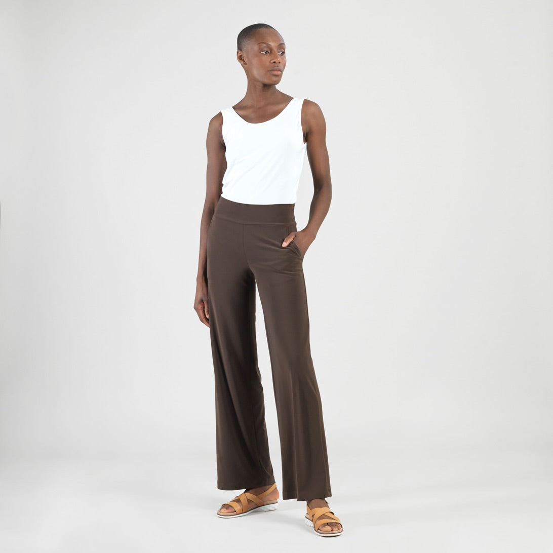 Side view of the Clara Sunwoo brown wide leg pull-on pant