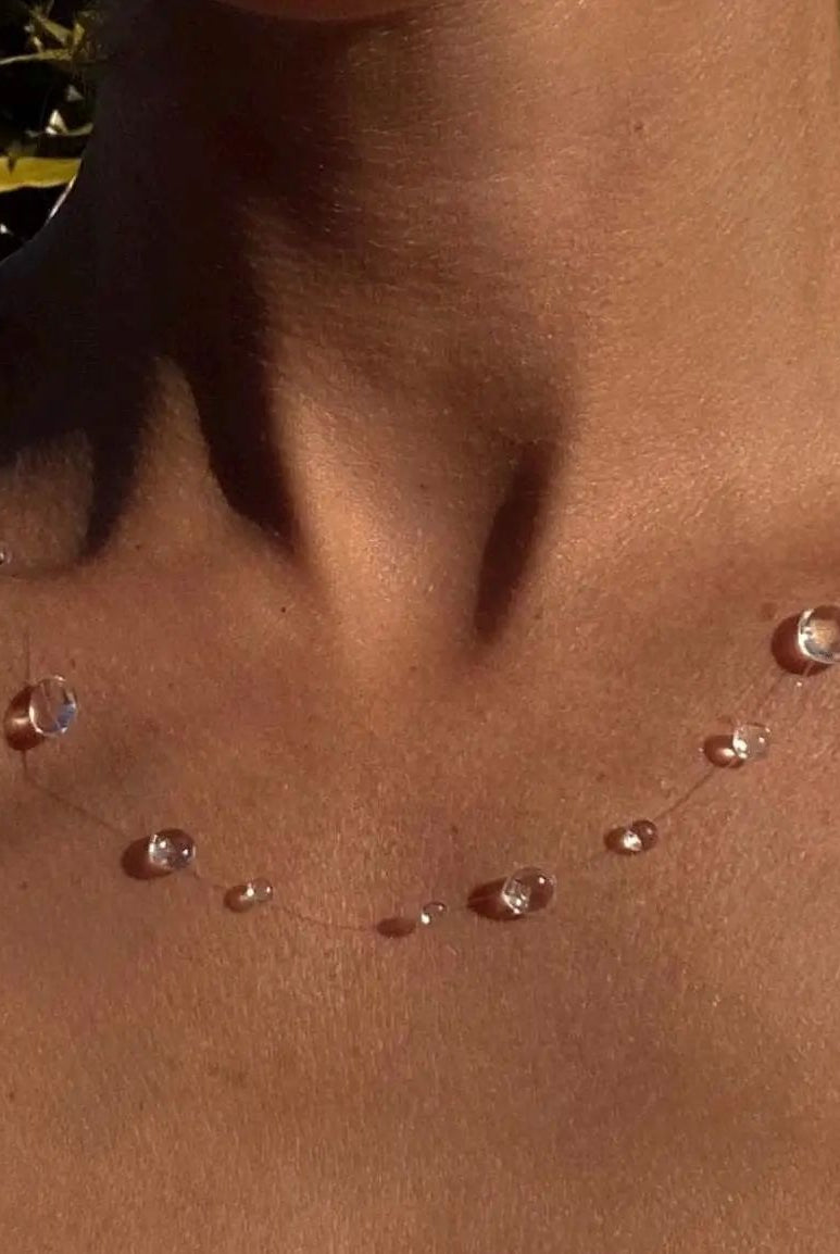 Close-up of a person's neck with water droplets on skin