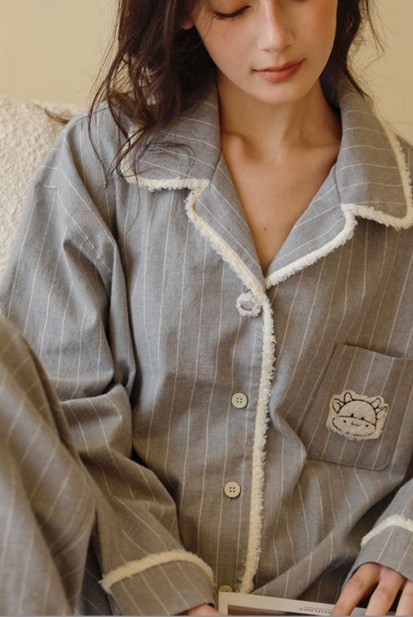 Grey brushed cotton flannel pajama set, product photo