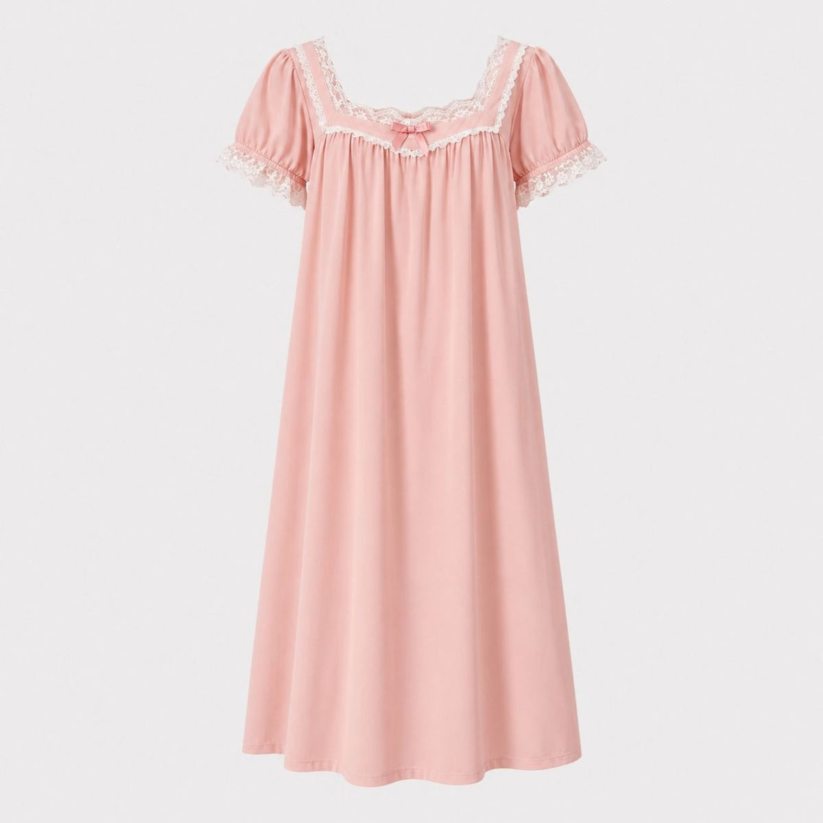 Pink cotton lace trim nightgown, product photo