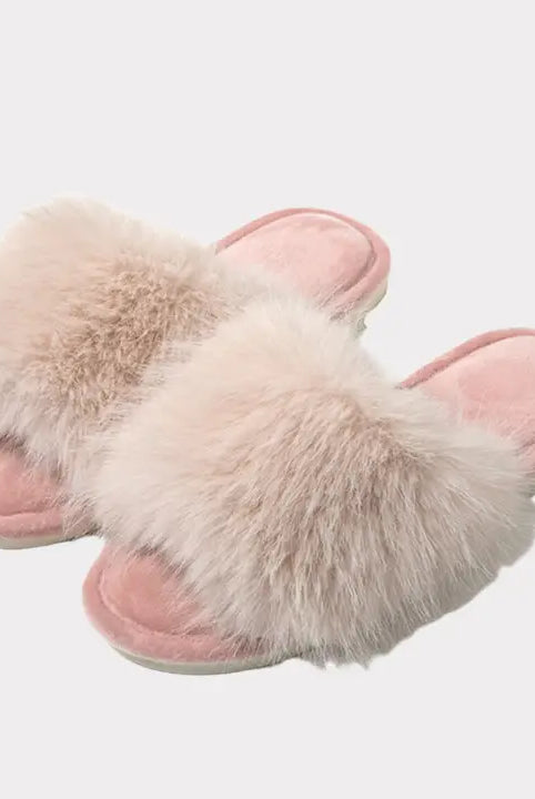Brown fluffy memory foam slippers, alternate view