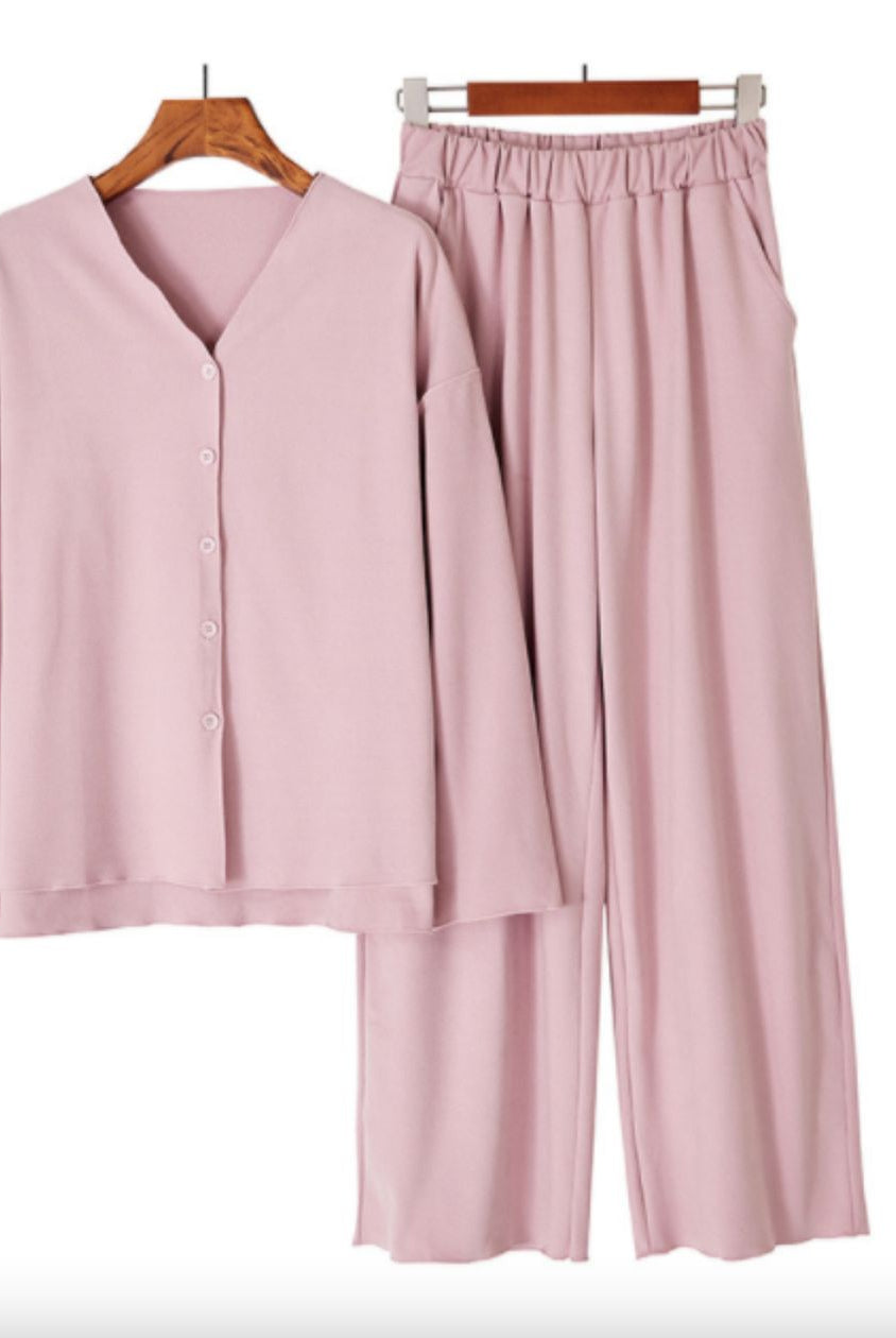 Dusty pink modal button-front pajama set, product photo