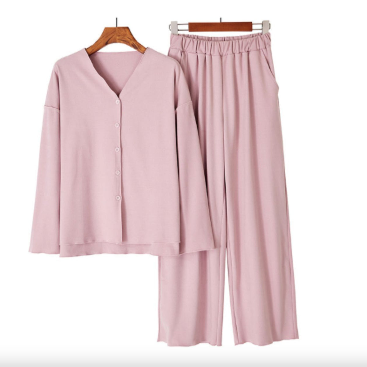 Dusty pink modal button-front pajama set, product photo