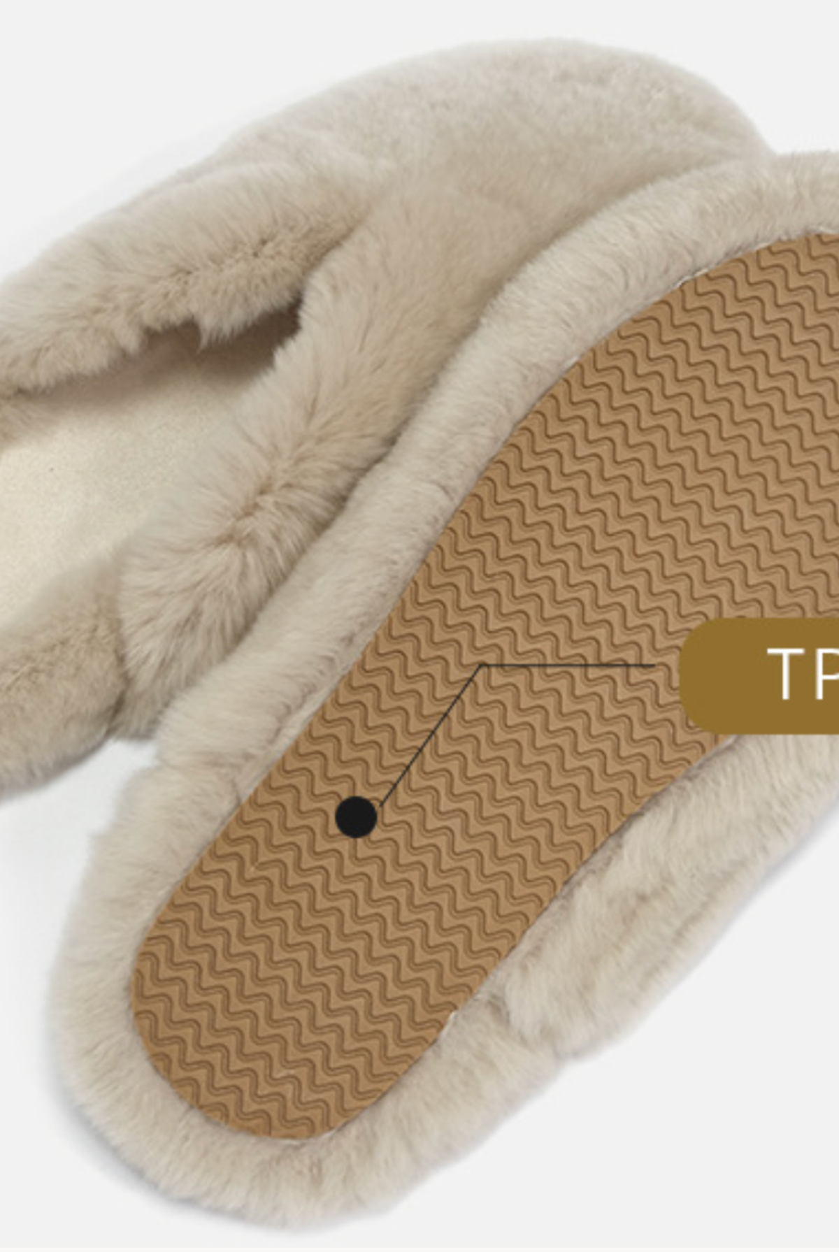 TPR outsole of the beige rabbit fur slippers