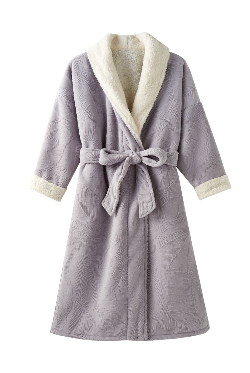 Lavender sherpa lined winter robe, product photo