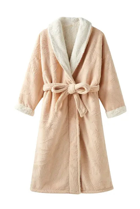 Lavender sherpa lined winter robe, alternate view