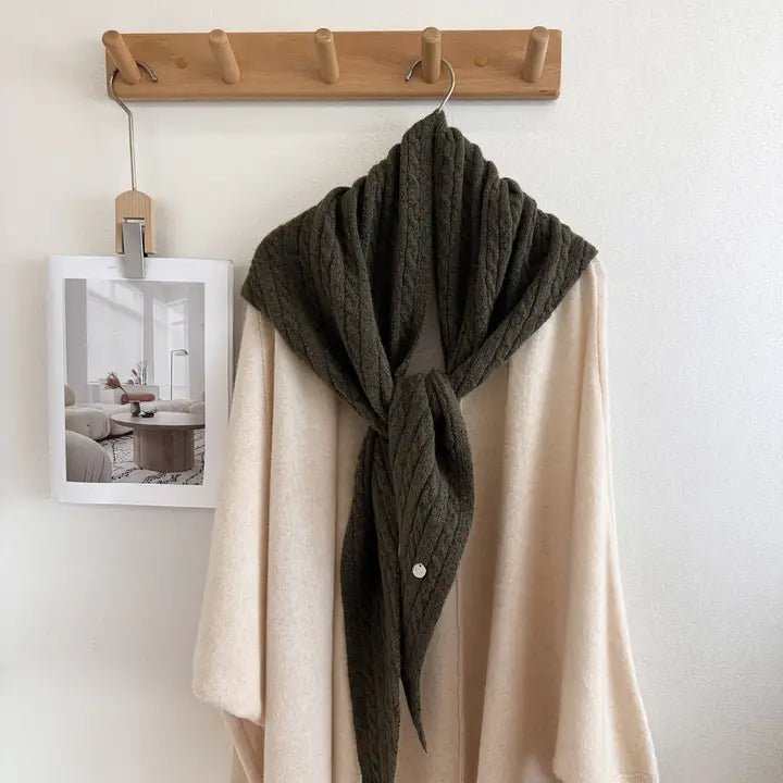 Cable knit triangle scarf, alternate view