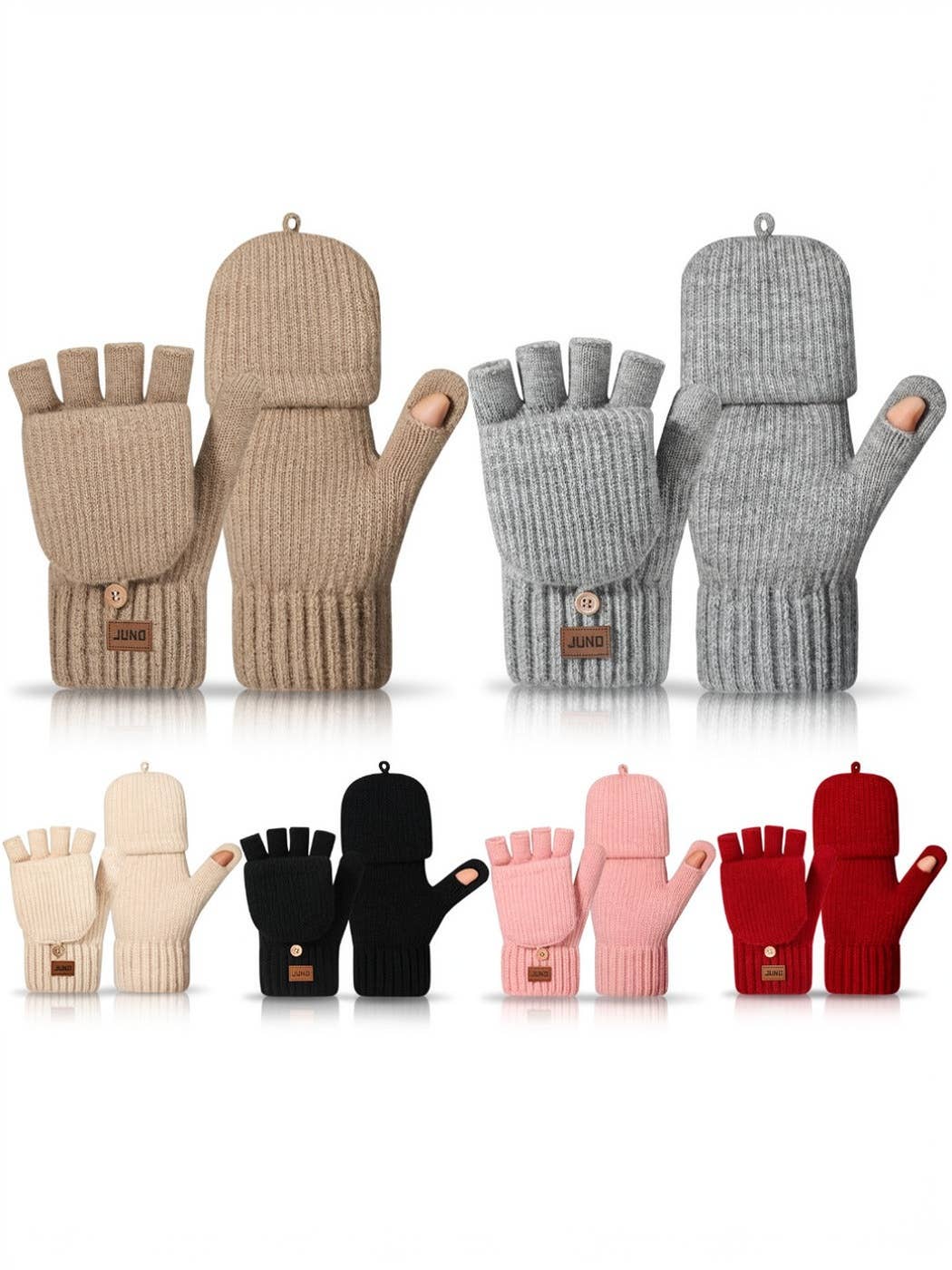 Convertible knit fingerless gloves with mitten flaps in assorted colors