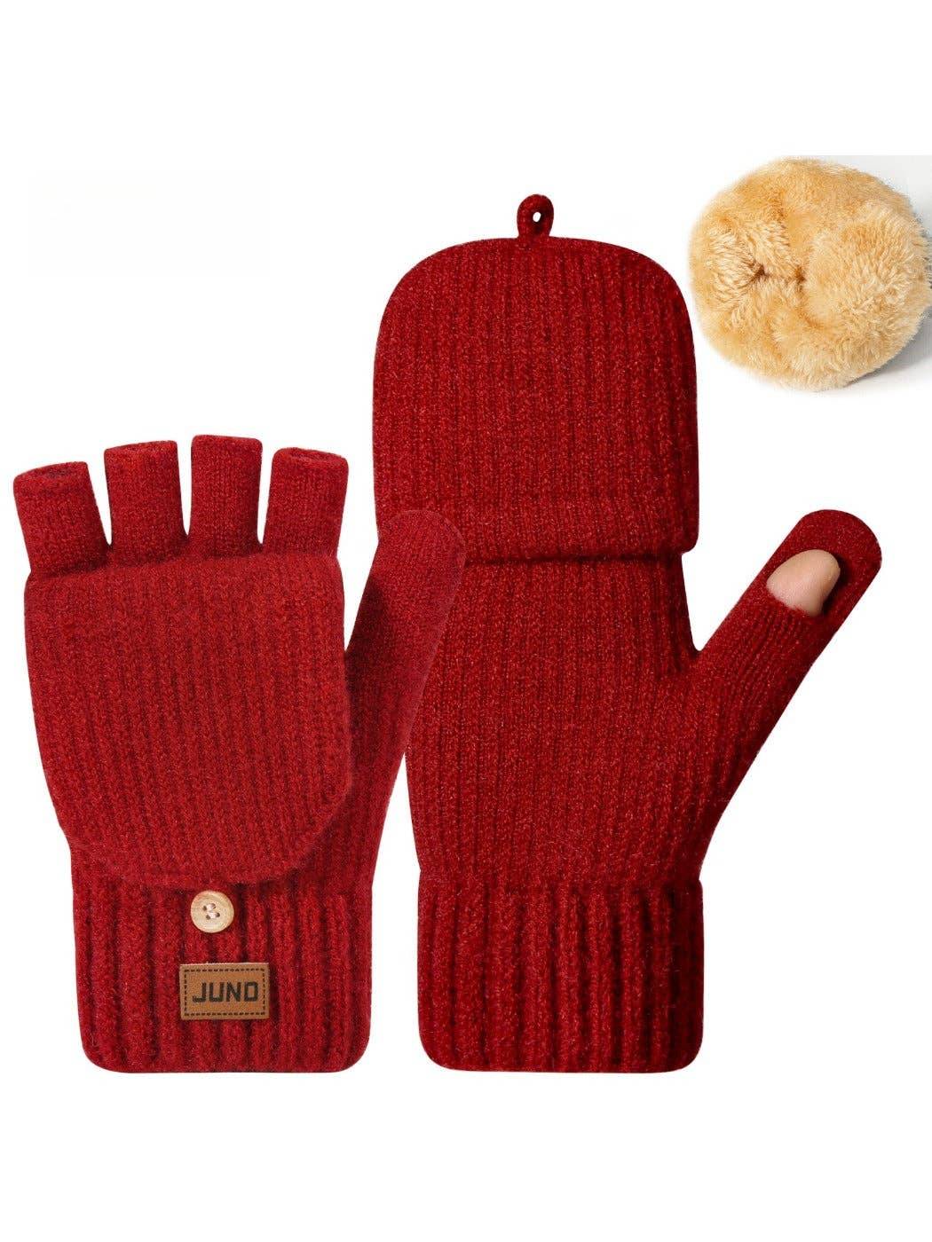 Red knit convertible mitten gloves