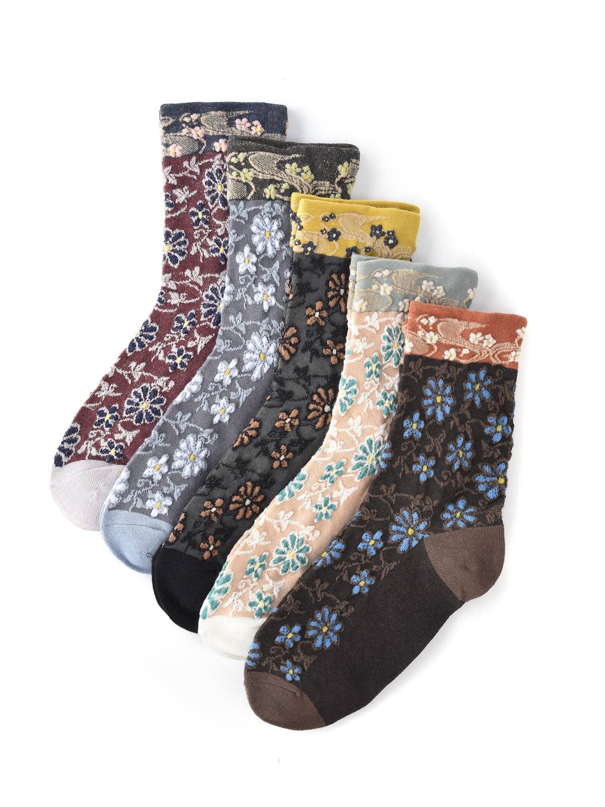 Garden bloom floral crew socks in assorted colors