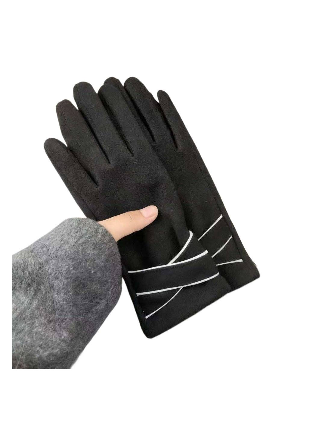 Black warm touchscreen glove with contrast piping