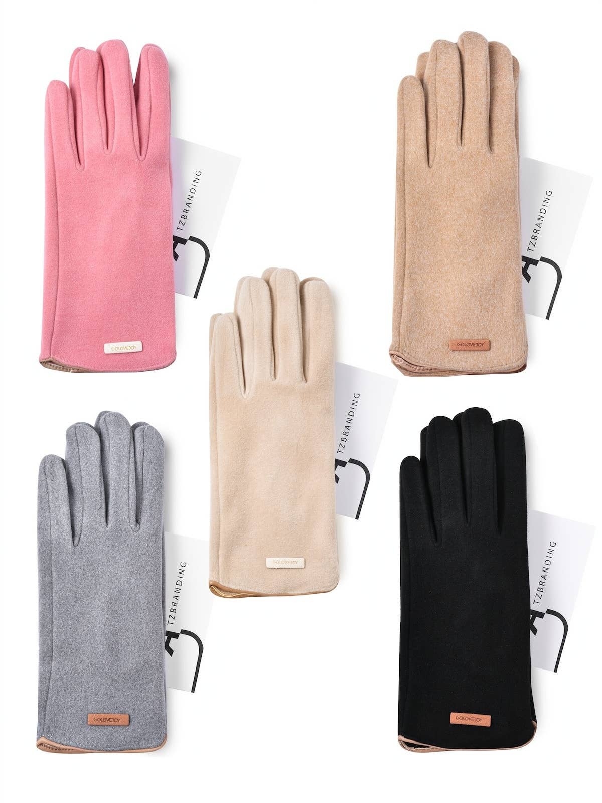 Windproof touchscreen gloves in pink, beige, coffee, grey, and black