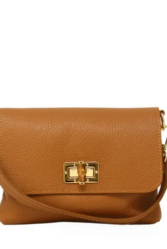 German Fuentes genuine Italian leather clutch and crossbody bag in camel