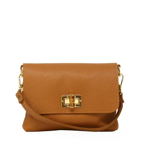 German Fuentes genuine Italian leather clutch and crossbody bag in camel