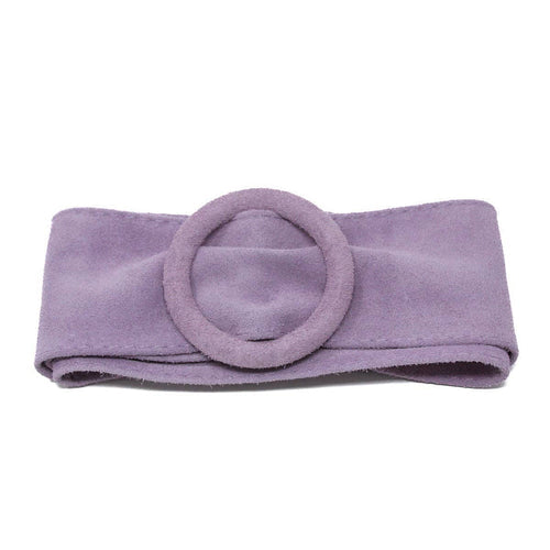 German Fuentes suede belt with circle buckle in lilac