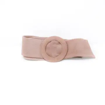 German Fuentes suede belt with circle buckle in soft nude