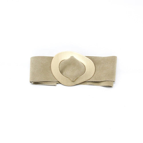 German Fuentes suede belt with oval metal buckle in beige