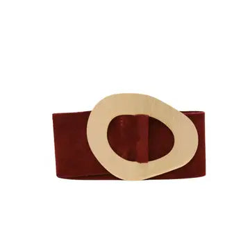 German Fuentes suede belt with oval metal buckle in wine
