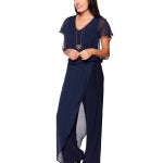 Last Tango Jumpsuit with Chiffon Overlay in Navy, front view