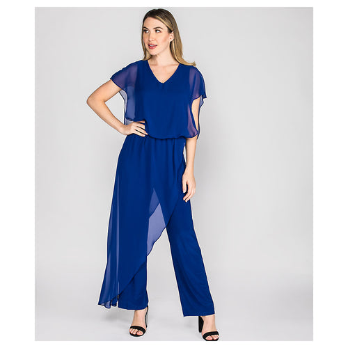 Last Tango Jumpsuit with Chiffon Overlay in Royal