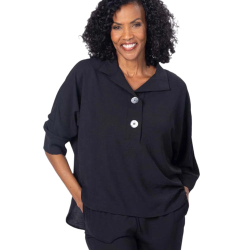 Last Tango Woven Half Placket Dolman Top in Black – Ella Where She Shops