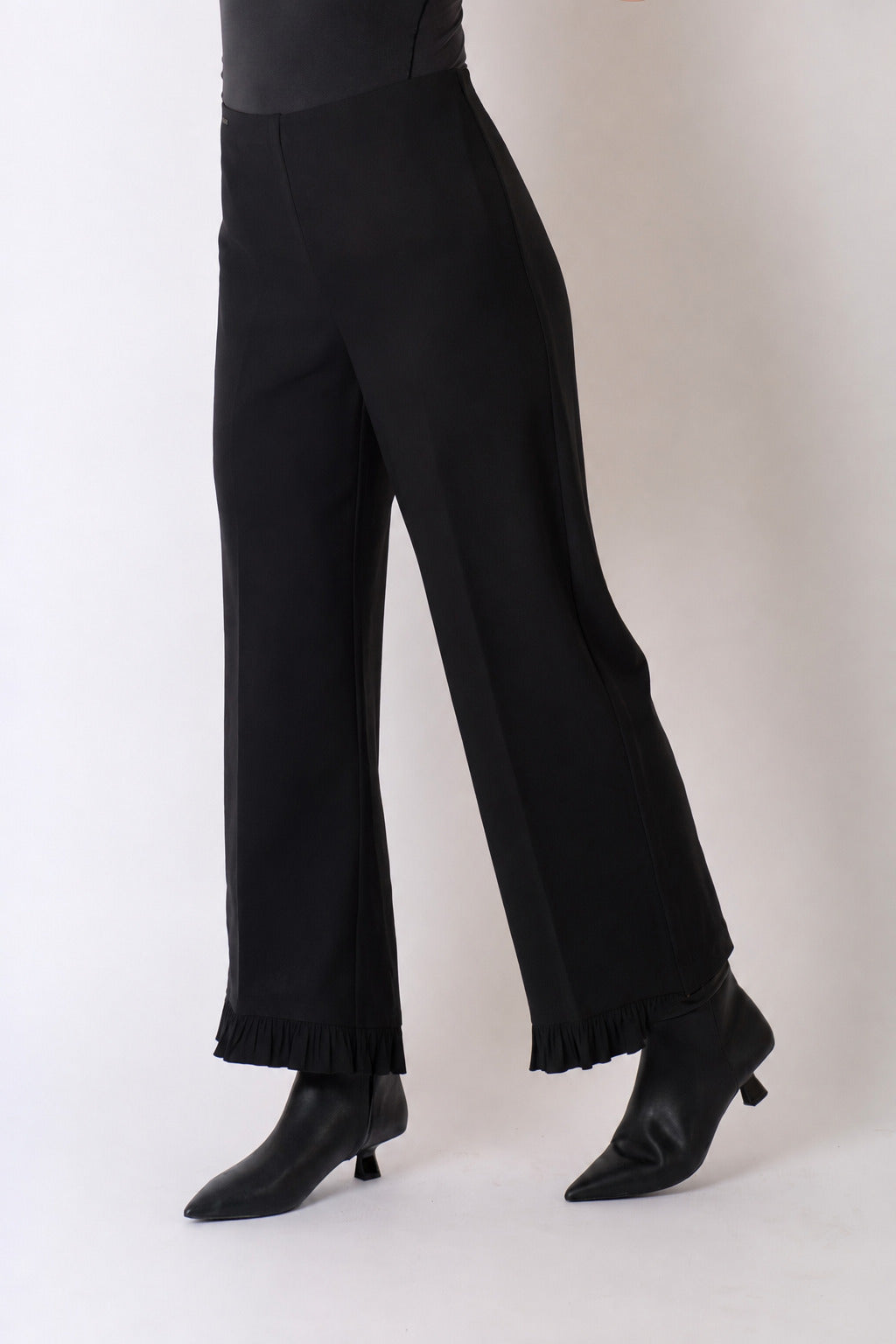 Lisette L Jolie crepe 28 inch wide ankle pant in black, front view