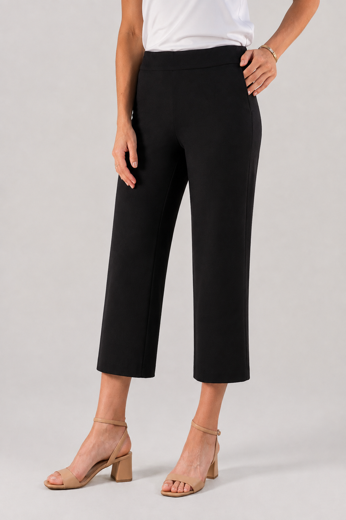 Lisette L Kathryne Crop Pant with Pockets in black and white, front view