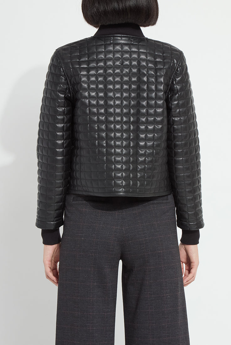 Lysse Agnes Quilted Vegan Leather Jacket in Black, back view