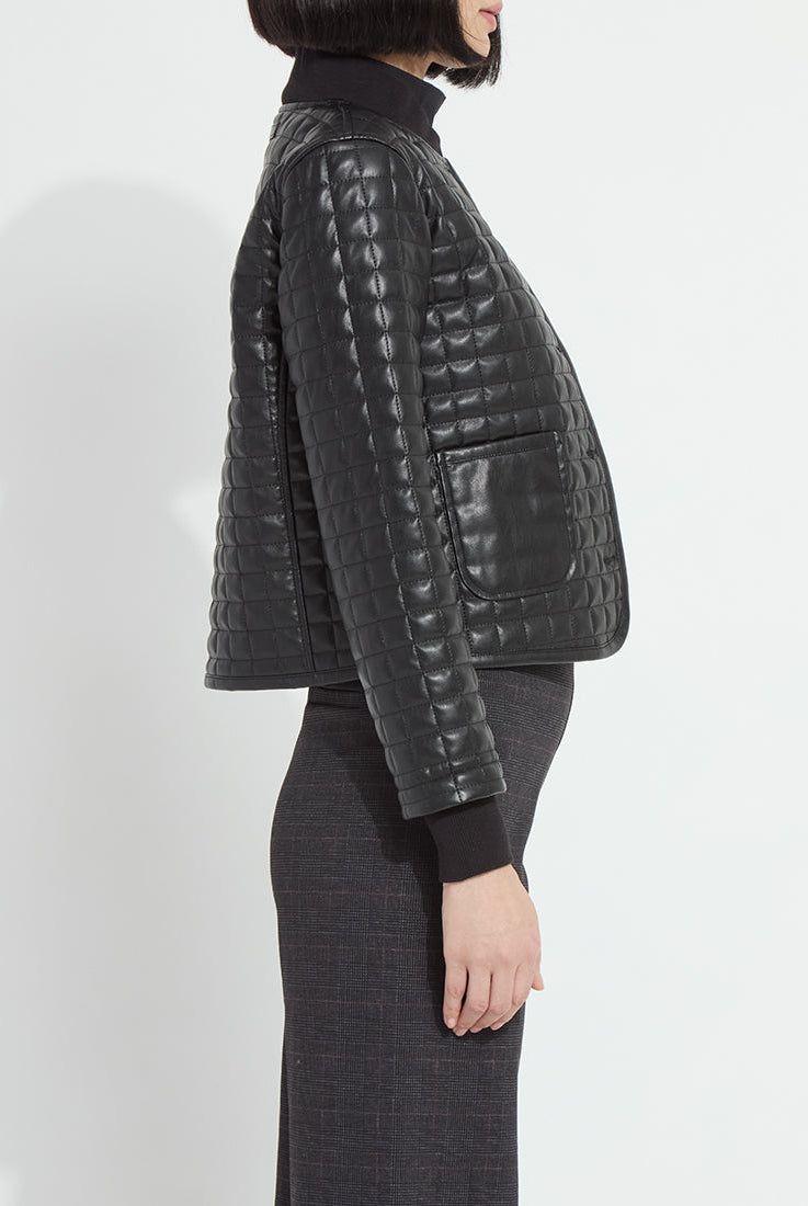 Lysse Agnes Quilted Vegan Leather Jacket in Black, side view