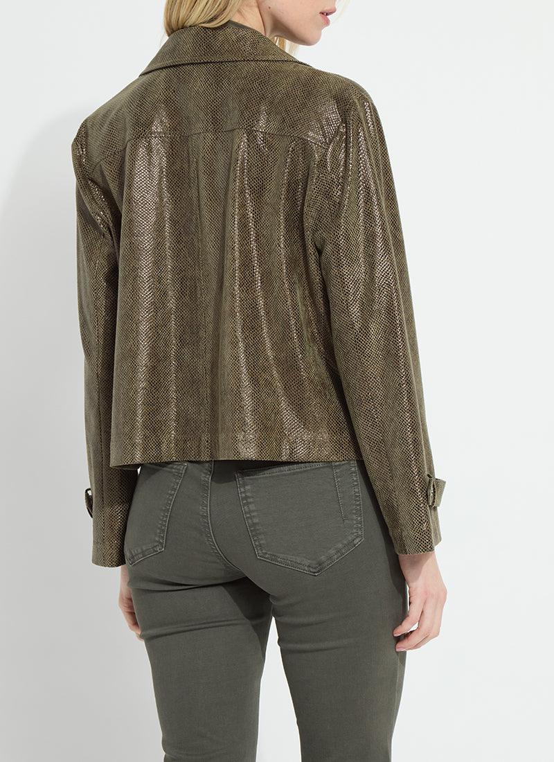 Lysse Emory Vegan Suede Moto Jacket in Woodland Snake, back view
