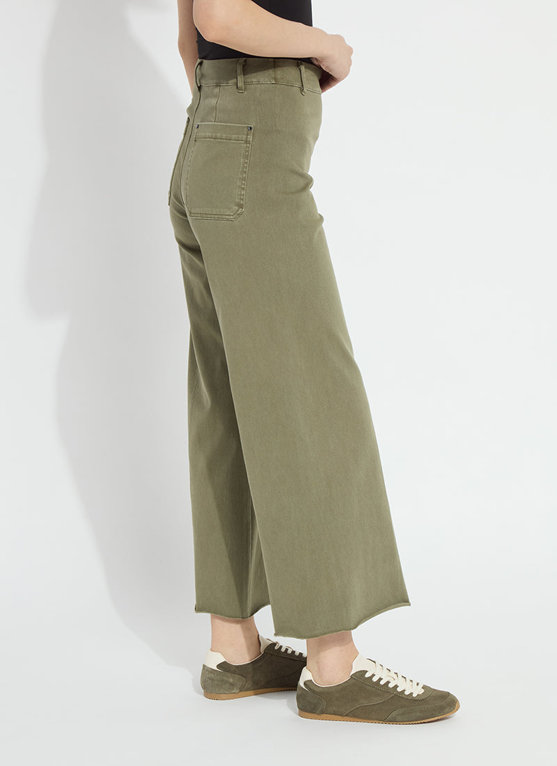 Lysse Erin Hi Waist Wide Leg Denim in Antique Wash Smoked Green, side view