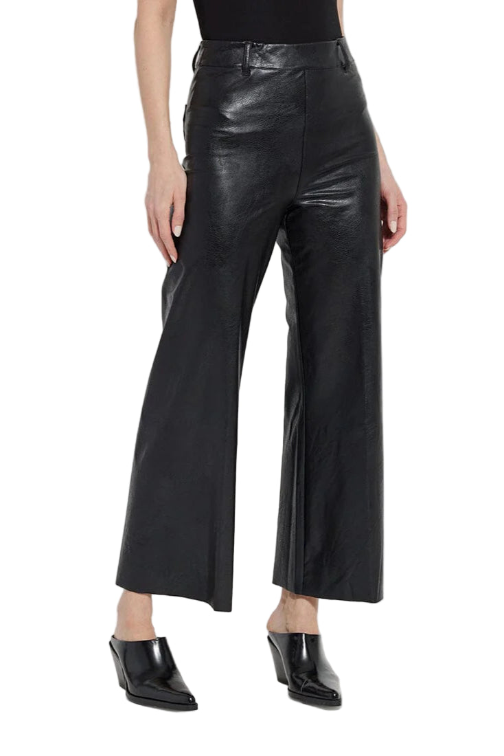 Lysse hi waist vegan leather wide leg pant in kohl black, front view