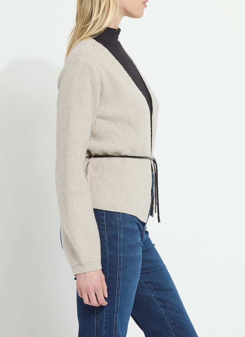 Lysse Ravenna Peplum Knitted Cardigan in Refined Taupe, side view